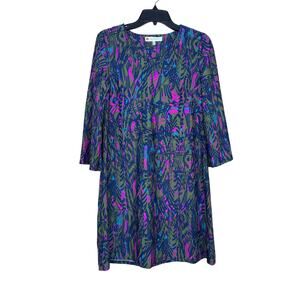 Jude Connally Geometric Abstract Shift Dress Small 3/4 Sleeve Boho Travel